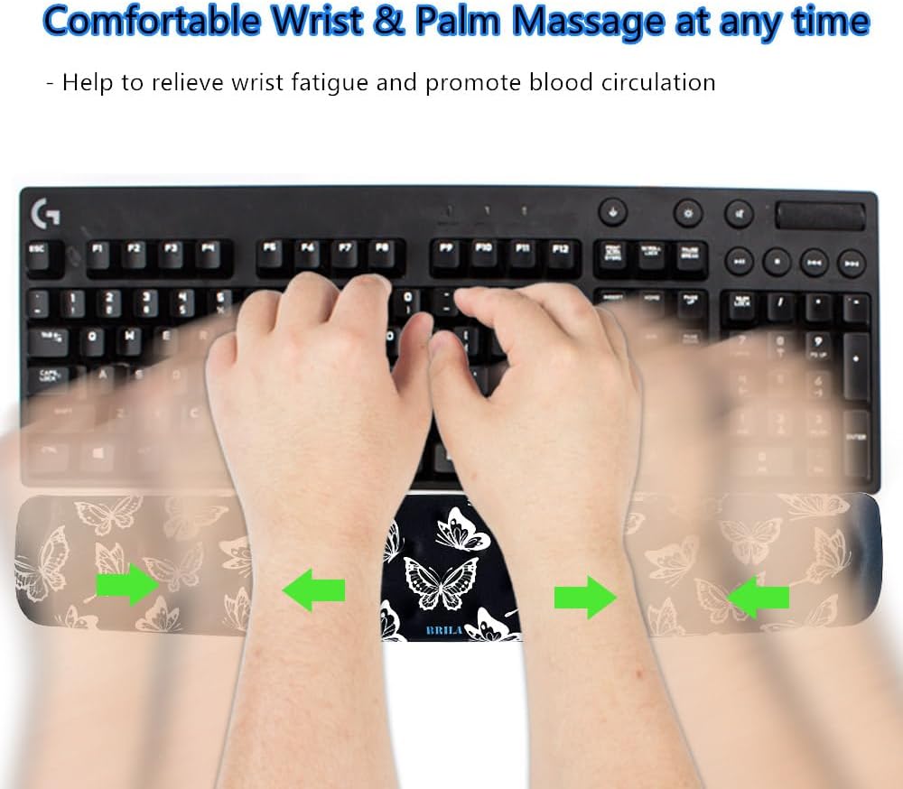 Keyboard Wrist Rest Support Cushion Pad for Computer, Laptop, Office Work, PC Gaming - Memory Foam Gel with Massage Holes Design - Non-Slip Easy Typing Wrist Pain Relief (Black Keyboard Pad)