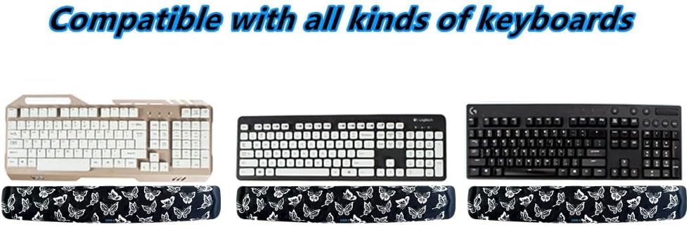 Keyboard Wrist Rest Support Cushion Pad for Computer, Laptop, Office Work, PC Gaming - Memory Foam Gel with Massage Holes Design - Non-Slip Easy Typing Wrist Pain Relief (Black Keyboard Pad)