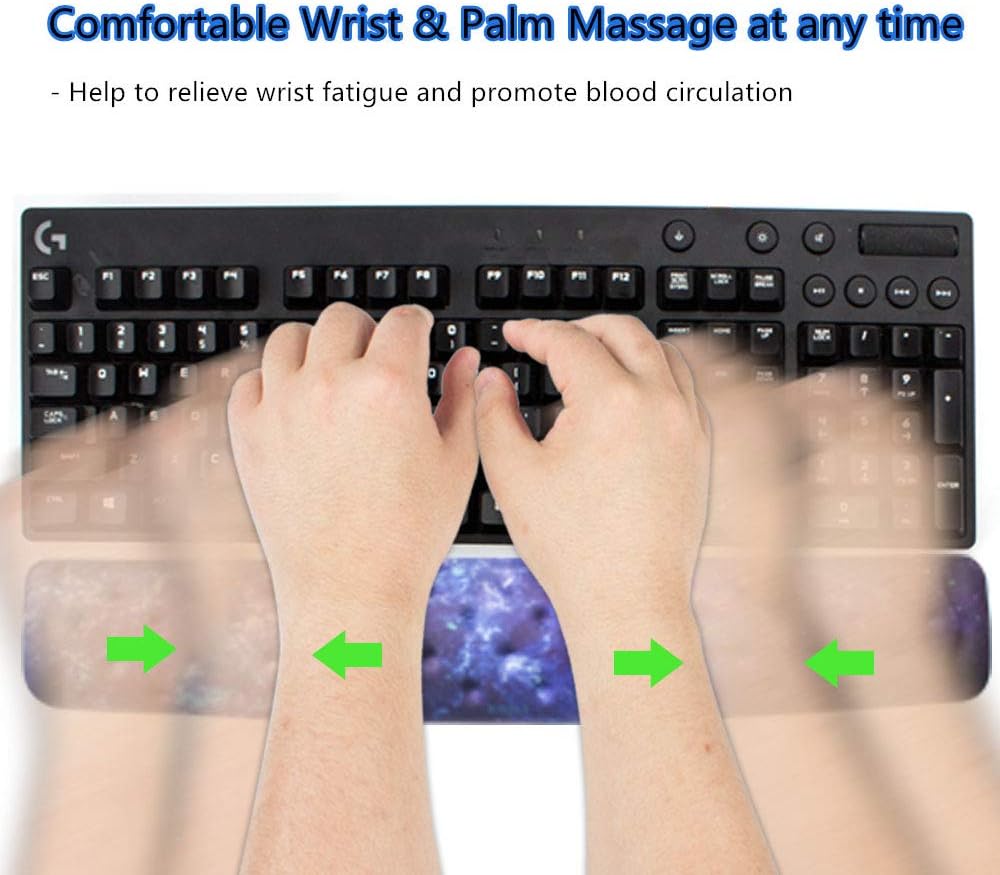 Keyboard Wrist Rest Support Cushion Pad for Computer, Laptop, Office Work, PC Gaming - Memory Foam Gel with Massage Holes Design - Non-Slip Easy Typing Wrist Pain Relief (Black Keyboard Pad)