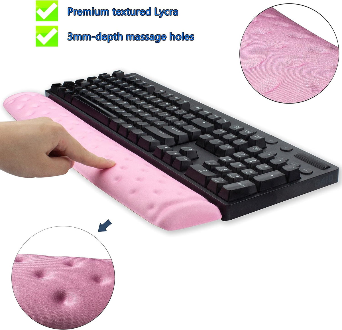 Keyboard Wrist Rest Support Cushion Pad for Computer, Laptop, Office Work, PC Gaming - Memory Foam Gel with Massage Holes Design - Non-Slip Easy Typing Wrist Pain Relief (Black Keyboard Pad)