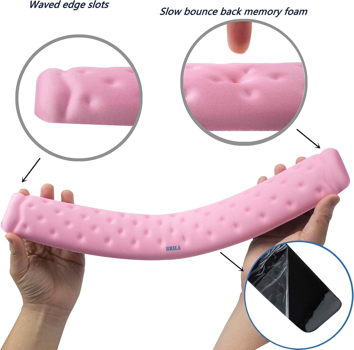 Keyboard Wrist Rest Support Cushion Pad for Computer, Laptop, Office Work, PC Gaming - Memory Foam Gel with Massage Holes Design - Non-Slip Easy Typing Wrist Pain Relief (Black Keyboard Pad)
