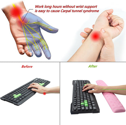 Keyboard Wrist Rest Support Cushion Pad for Computer, Laptop, Office Work, PC Gaming - Memory Foam Gel with Massage Holes Design - Non-Slip Easy Typing Wrist Pain Relief (Black Keyboard Pad)