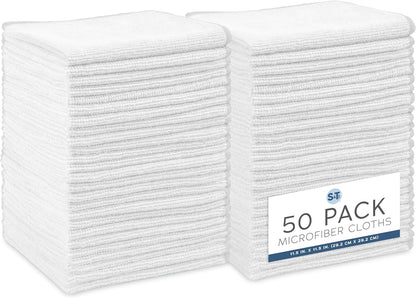 . Microfiber Cleaning Cloth, 50 Pack, 11.5" x 11.5", White