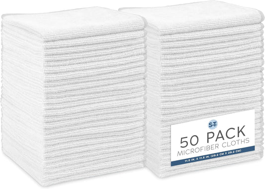 . Microfiber Cleaning Cloth, 50 Pack, 11.5" x 11.5", White