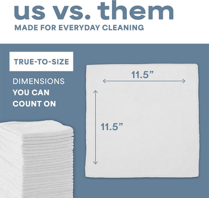 . Microfiber Cleaning Cloth, 50 Pack, 11.5" x 11.5", White