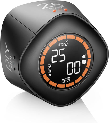 Cube Productivity Timer, 25/5/10/45 Min Presets, Desk Flip Timer for Pomodoro Study Sessions, Vibration & Custom Modes for ADHD, Work, Study & Kitchen (Black)