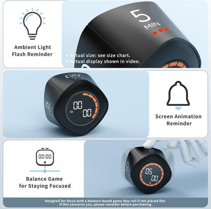 Cube Productivity Timer, 25/5/10/45 Min Presets, Desk Flip Timer for Pomodoro Study Sessions, Vibration & Custom Modes for ADHD, Work, Study & Kitchen (Black)