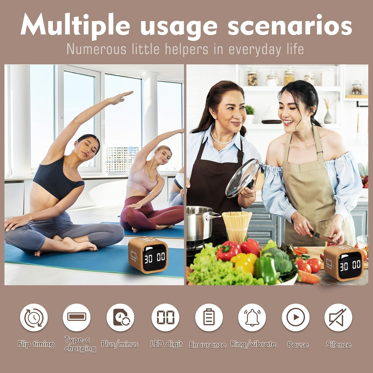 Cube Productivity Timer, 25/5/10/45 Min Presets, Desk Flip Timer for Pomodoro Study Sessions, Vibration & Custom Modes for ADHD, Work, Study & Kitchen (Black)