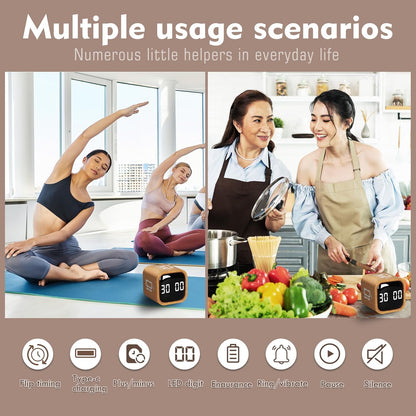 Cube Productivity Timer, 25/5/10/45 Min Presets, Desk Flip Timer for Pomodoro Study Sessions, Vibration & Custom Modes for ADHD, Work, Study & Kitchen (Black)