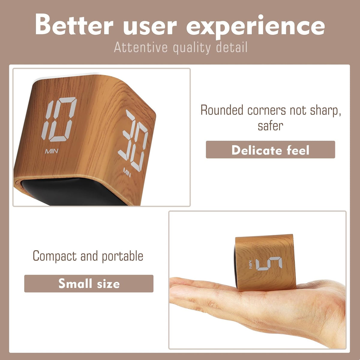 Cube Productivity Timer, 25/5/10/45 Min Presets, Desk Flip Timer for Pomodoro Study Sessions, Vibration & Custom Modes for ADHD, Work, Study & Kitchen (Black)