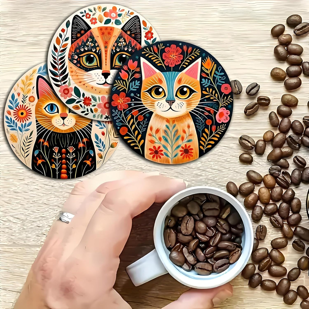 Wood Coasters Set of 8 - Handcrafted Drink Coaster Thick Heat-Resistant for Office, Bar, Farmhouse - Cute Turtle Drink Cup Coasters for Table Protection