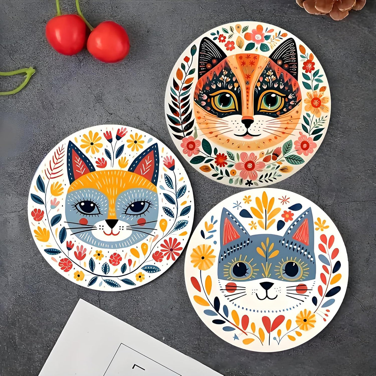 Wood Coasters Set of 8 - Handcrafted Drink Coaster Thick Heat-Resistant for Office, Bar, Farmhouse - Cute Turtle Drink Cup Coasters for Table Protection