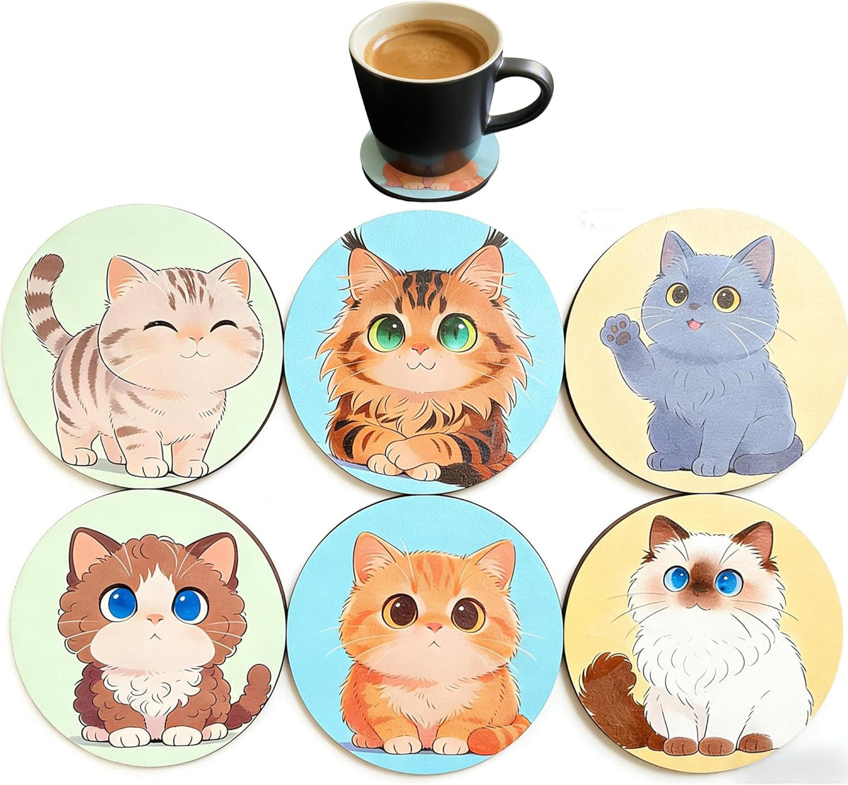 Wood Coasters Set of 8 - Handcrafted Drink Coaster Thick Heat-Resistant for Office, Bar, Farmhouse - Cute Turtle Drink Cup Coasters for Table Protection