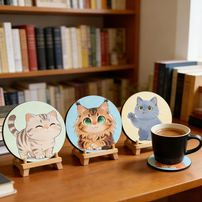 Wood Coasters Set of 8 - Handcrafted Drink Coaster Thick Heat-Resistant for Office, Bar, Farmhouse - Cute Turtle Drink Cup Coasters for Table Protection
