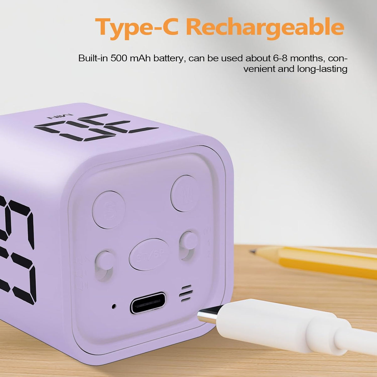 Multi-Function Cube Timer, 5/10/30/60 Min & Custom Count Down, Included Pause & Resume Feature, Silent, Vibrate & Adjustable Sound Alarm for Productivity in Tasks, Study & Kitchen, Purple