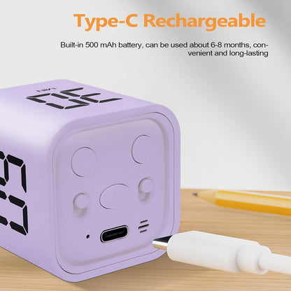 Multi-Function Cube Timer, 5/10/30/60 Min & Custom Count Down, Included Pause & Resume Feature, Silent, Vibrate & Adjustable Sound Alarm for Productivity in Tasks, Study & Kitchen, Purple