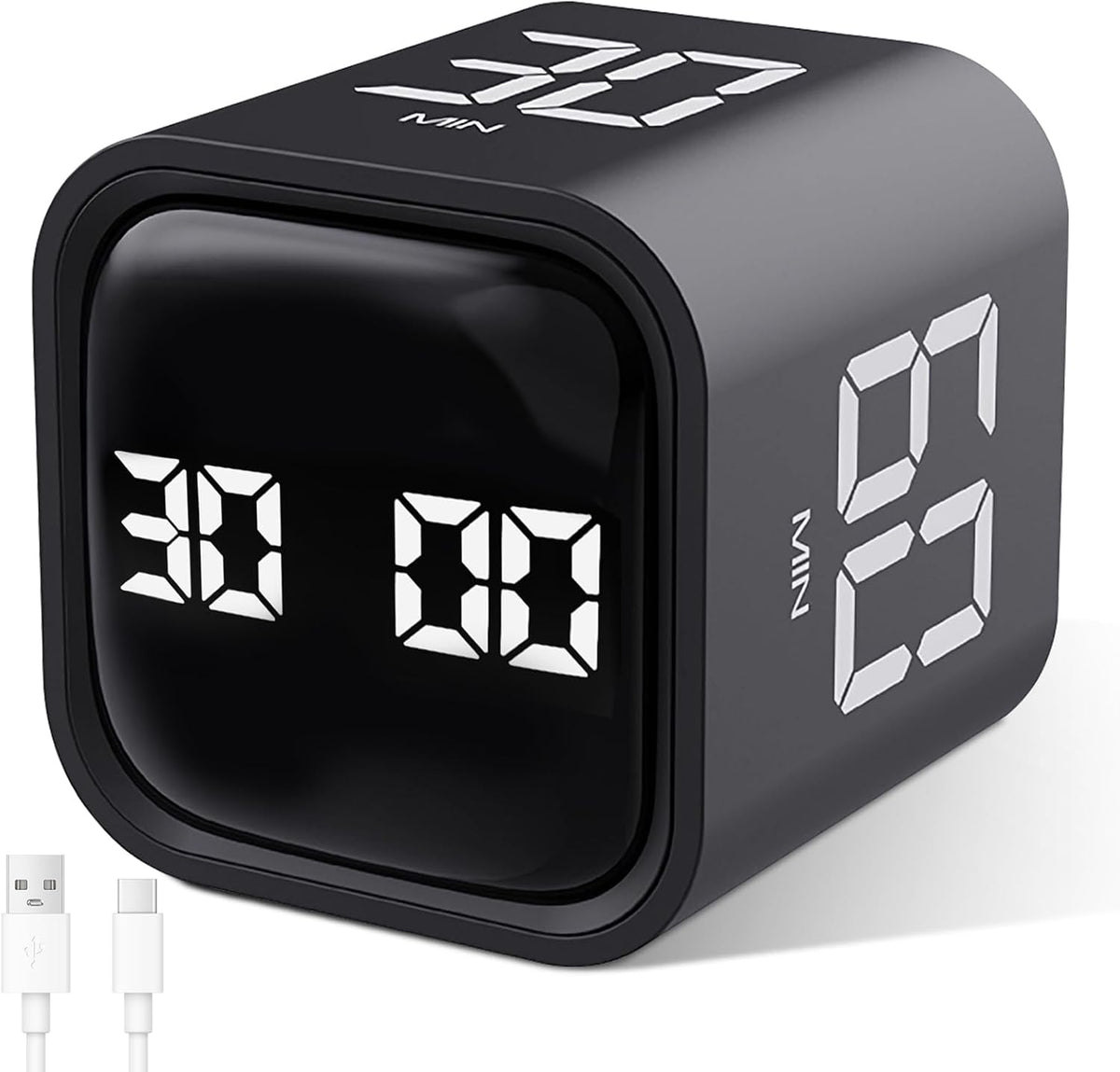 Multi-Function Cube Timer, 5/10/30/60 Min & Custom Count Down, Included Pause & Resume Feature, Silent, Vibrate & Adjustable Sound Alarm for Productivity in Tasks, Study & Kitchen, Purple