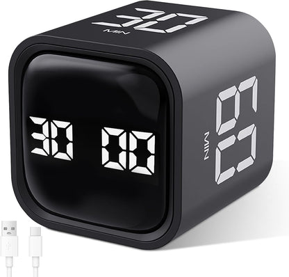 Multi-Function Cube Timer, 5/10/30/60 Min & Custom Count Down, Included Pause & Resume Feature, Silent, Vibrate & Adjustable Sound Alarm for Productivity in Tasks, Study & Kitchen, Purple