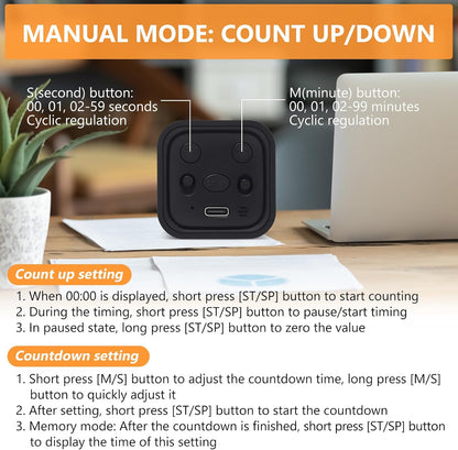 Multi-Function Cube Timer, 5/10/30/60 Min & Custom Count Down, Included Pause & Resume Feature, Silent, Vibrate & Adjustable Sound Alarm for Productivity in Tasks, Study & Kitchen, Purple