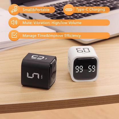 Multi-Function Cube Timer, 5/10/30/60 Min & Custom Count Down, Included Pause & Resume Feature, Silent, Vibrate & Adjustable Sound Alarm for Productivity in Tasks, Study & Kitchen, Purple