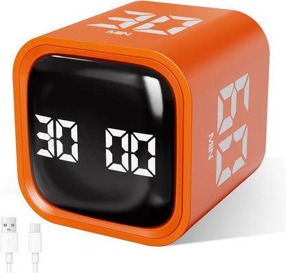 Multi-Function Cube Timer, 5/10/30/60 Min & Custom Count Down, Included Pause & Resume Feature, Silent, Vibrate & Adjustable Sound Alarm for Productivity in Tasks, Study & Kitchen, Purple