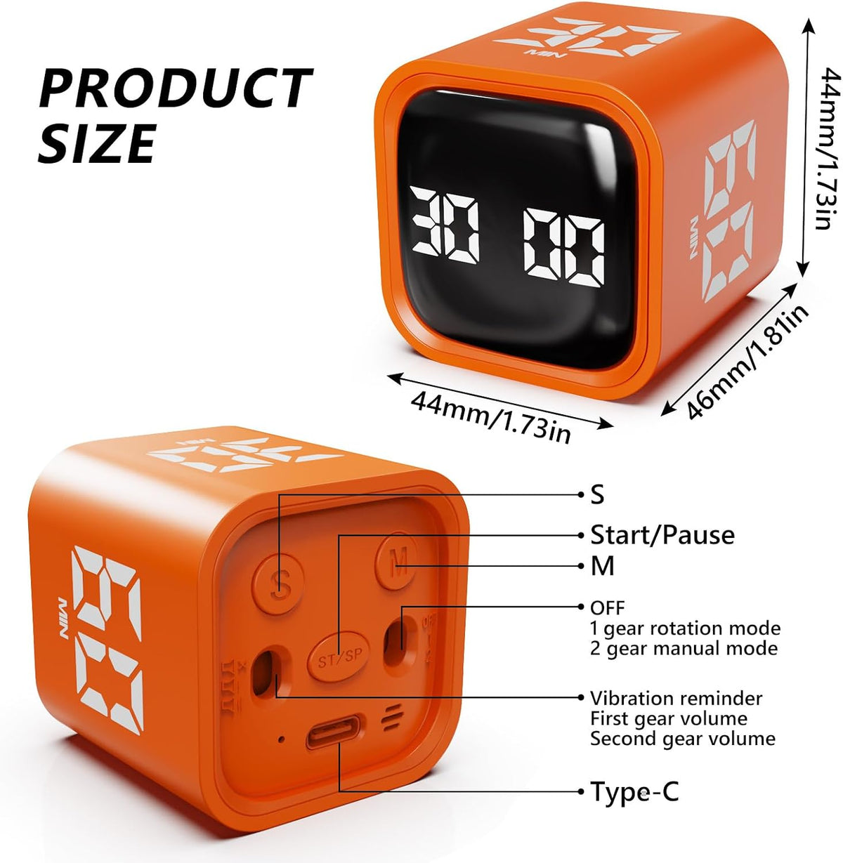Multi-Function Cube Timer, 5/10/30/60 Min & Custom Count Down, Included Pause & Resume Feature, Silent, Vibrate & Adjustable Sound Alarm for Productivity in Tasks, Study & Kitchen, Purple