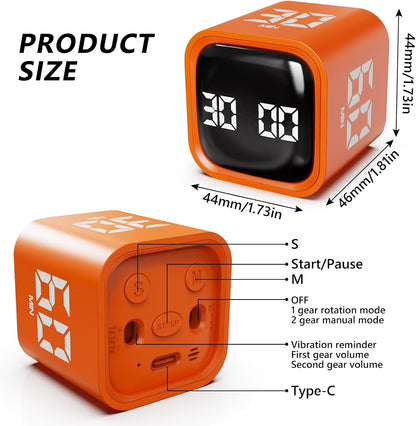 Multi-Function Cube Timer, 5/10/30/60 Min & Custom Count Down, Included Pause & Resume Feature, Silent, Vibrate & Adjustable Sound Alarm for Productivity in Tasks, Study & Kitchen, Purple