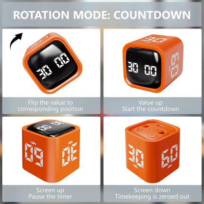 Multi-Function Cube Timer, 5/10/30/60 Min & Custom Count Down, Included Pause & Resume Feature, Silent, Vibrate & Adjustable Sound Alarm for Productivity in Tasks, Study & Kitchen, Purple
