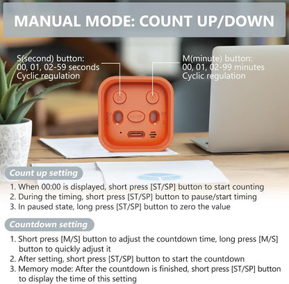Multi-Function Cube Timer, 5/10/30/60 Min & Custom Count Down, Included Pause & Resume Feature, Silent, Vibrate & Adjustable Sound Alarm for Productivity in Tasks, Study & Kitchen, Purple