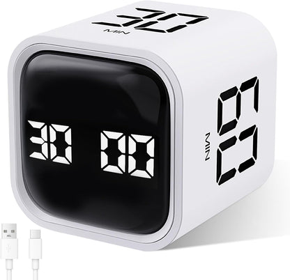 Multi-Function Cube Timer, 5/10/30/60 Min & Custom Count Down, Included Pause & Resume Feature, Silent, Vibrate & Adjustable Sound Alarm for Productivity in Tasks, Study & Kitchen, Purple