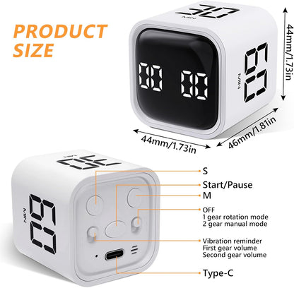 Multi-Function Cube Timer, 5/10/30/60 Min & Custom Count Down, Included Pause & Resume Feature, Silent, Vibrate & Adjustable Sound Alarm for Productivity in Tasks, Study & Kitchen, Purple