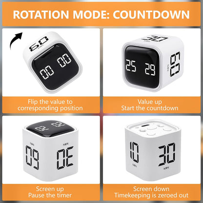 Multi-Function Cube Timer, 5/10/30/60 Min & Custom Count Down, Included Pause & Resume Feature, Silent, Vibrate & Adjustable Sound Alarm for Productivity in Tasks, Study & Kitchen, Purple