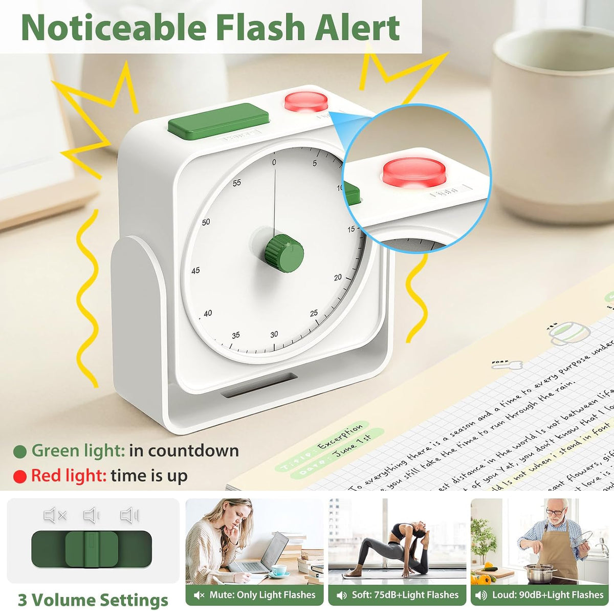 Rechargeable Visual Timer 60-Minute for Classroom Countdown Stopwatch Timer, w/Adjustable Stand for Homeschool Supplies Study Time Management Tool, for Desk Office Work Meetings, Mute Function, White