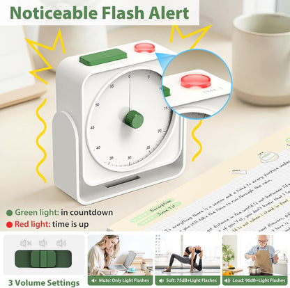 Rechargeable Visual Timer 60-Minute for Classroom Countdown Stopwatch Timer, w/Adjustable Stand for Homeschool Supplies Study Time Management Tool, for Desk Office Work Meetings, Mute Function, White