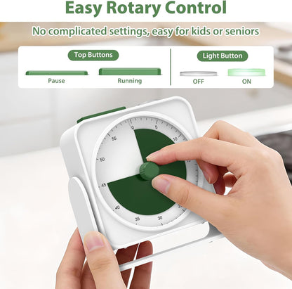 Rechargeable Visual Timer 60-Minute for Classroom Countdown Stopwatch Timer, w/Adjustable Stand for Homeschool Supplies Study Time Management Tool, for Desk Office Work Meetings, Mute Function, White