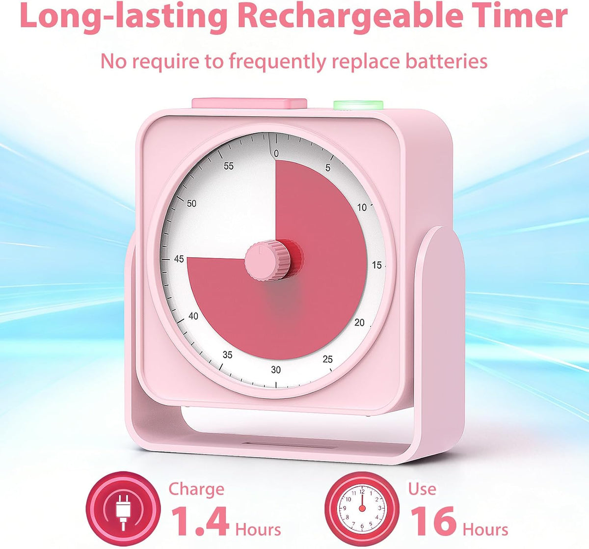 Rechargeable Visual Timer 60-Minute for Classroom Countdown Stopwatch Timer, w/Adjustable Stand for Homeschool Supplies Study Time Management Tool, for Desk Office Work Meetings, Mute Function, White