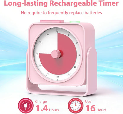 Rechargeable Visual Timer 60-Minute for Classroom Countdown Stopwatch Timer, w/Adjustable Stand for Homeschool Supplies Study Time Management Tool, for Desk Office Work Meetings, Mute Function, White