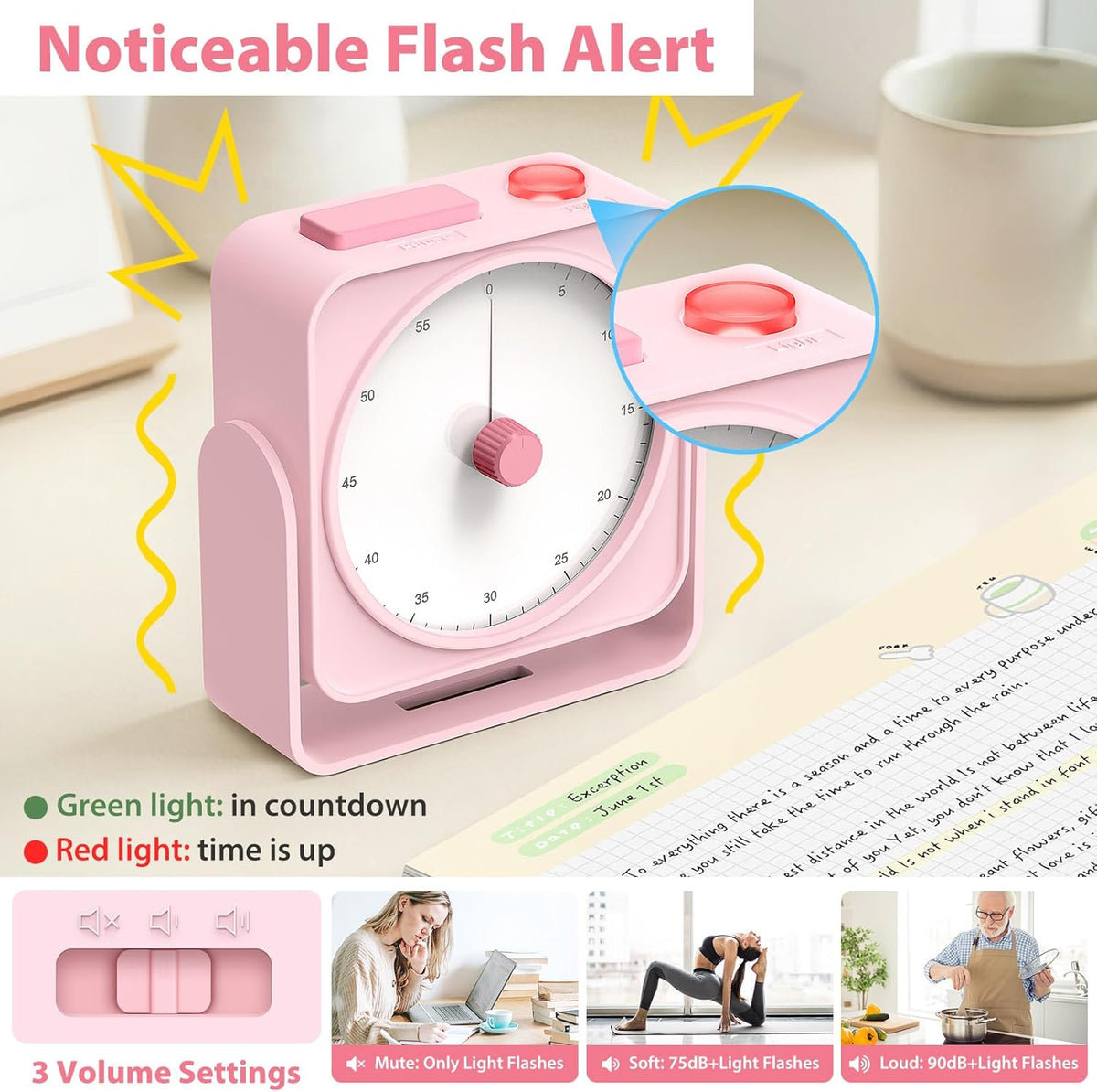 Rechargeable Visual Timer 60-Minute for Classroom Countdown Stopwatch Timer, w/Adjustable Stand for Homeschool Supplies Study Time Management Tool, for Desk Office Work Meetings, Mute Function, White