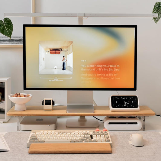 Bamboo Monitor Stand Riser, Natural Desk Shelf with Acrylic Legs