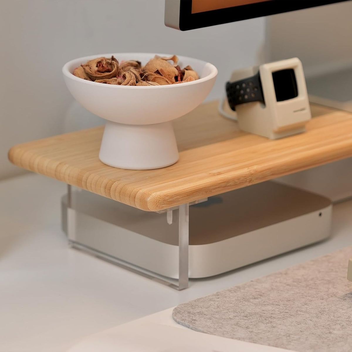 Bamboo Monitor Stand Riser, Natural Desk Shelf with Acrylic Legs