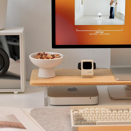 Bamboo Monitor Stand Riser, Natural Desk Shelf with Acrylic Legs