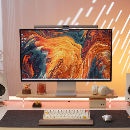 Bamboo Monitor Stand Riser, Natural Desk Shelf with Acrylic Legs