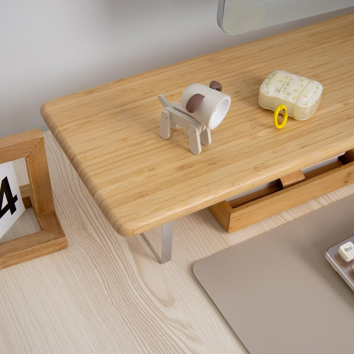 Bamboo Monitor Stand Riser, Natural Desk Shelf with Acrylic Legs