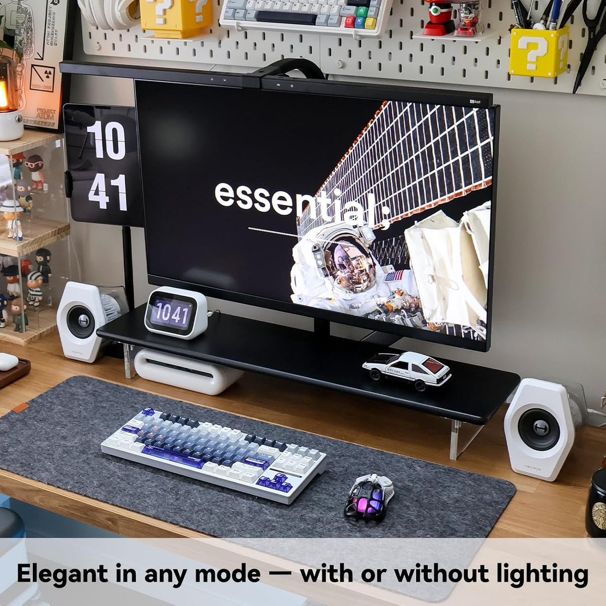 Bamboo Monitor Stand Riser, Natural Desk Shelf with Acrylic Legs