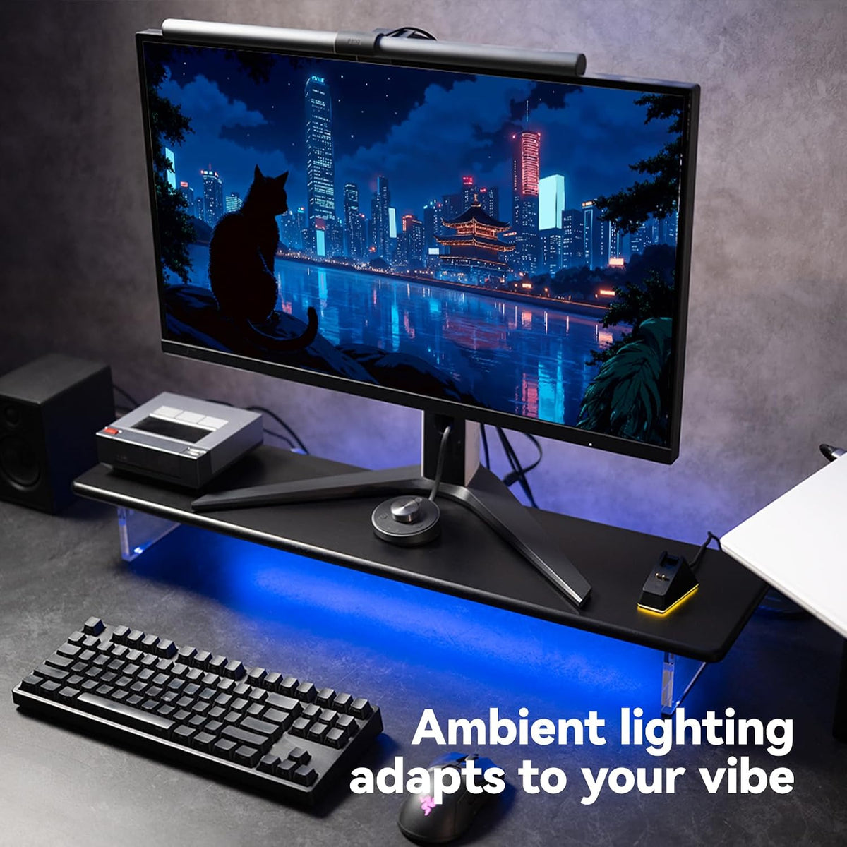 Bamboo Monitor Stand Riser, Natural Desk Shelf with Acrylic Legs
