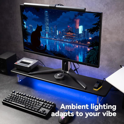 Bamboo Monitor Stand Riser, Natural Desk Shelf with Acrylic Legs