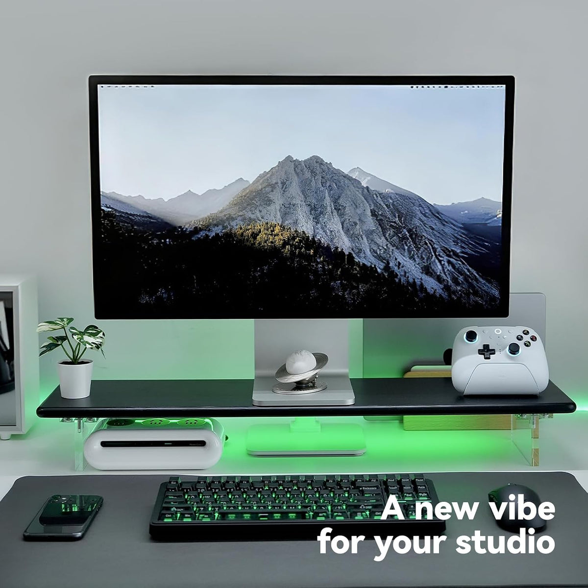 Bamboo Monitor Stand Riser, Natural Desk Shelf with Acrylic Legs