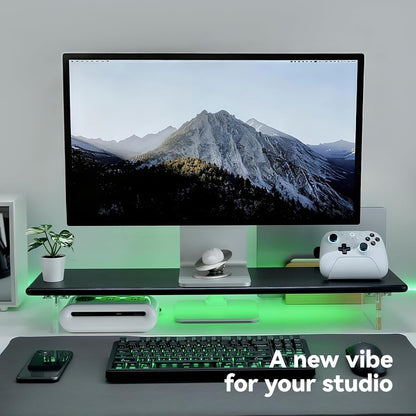 Bamboo Monitor Stand Riser, Natural Desk Shelf with Acrylic Legs