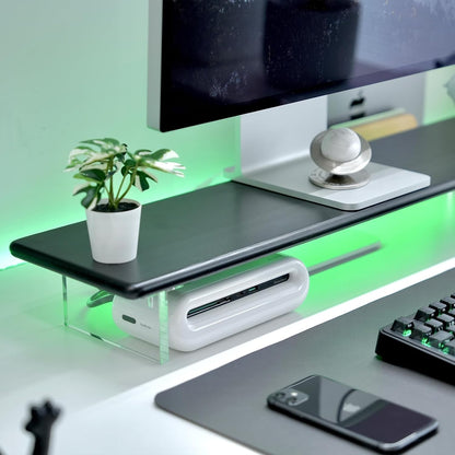 Bamboo Monitor Stand Riser, Natural Desk Shelf with Acrylic Legs