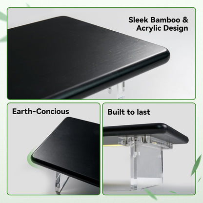 Bamboo Monitor Stand Riser, Natural Desk Shelf with Acrylic Legs